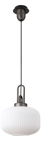 Glenn 1 Light Pumpkin Ceiling Pendant in Aged Pewter With Opal Glass