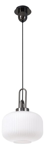 Glenn 1 Light Pumpkin Ceiling Pendant in Black Chrome With Opal Glass