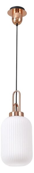 Glenn 1 Light Tubular Ceiling Pendant in Copper With Opal Glass