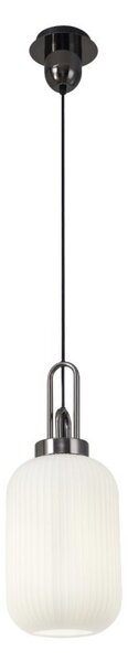 Glenn 1 Light Tubular Ceiling Pendant in Black Chrome With Opal Glass