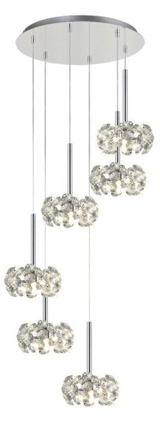 Prestige Fusion 6 Light Crystal Round Ceiling Pendant Light In Polished Chrome Finish