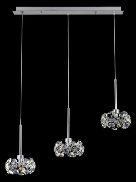Prestige Fusion 3 Light Crystal Linear Ceiling Pendant Light In Polished Chrome Finish