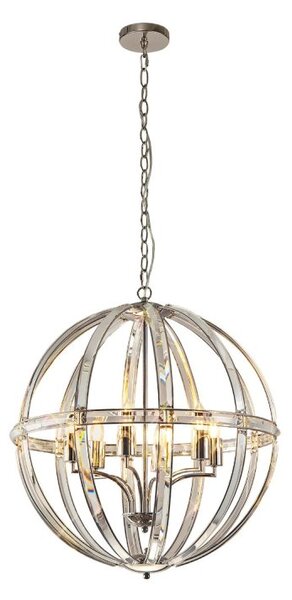 Corsley 6 Light Large Round Ceiling Pendant in Polished Nickel Finish