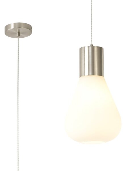 Reid 1 Light Ceiling Pendant In Satin Nickel Finish with Narrow Opal Glass Shade