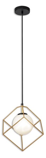 Cage 1 Light Ceiling Pendant in Matt Black And Gold Finish With Frosted Glass 