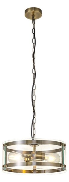York 2 Light Ceiling Pendant In Antique Brass Finish With Clear Glass Shade