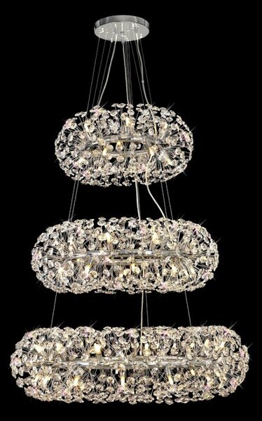 Fusion 3 Tier Pendant 58 Light in a Polished Chrome Finish and Clear Crystal