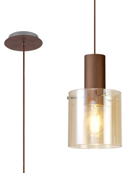 Nordic 1 Light Ceiling Pendant Light in Mocha Finish With Amber Glass
