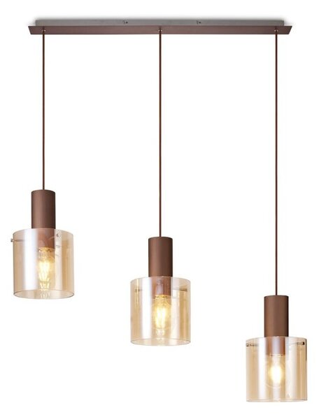 Nordic 3 Light Linear Ceiling Pendant Light in Mocha Finish With Amber Glass