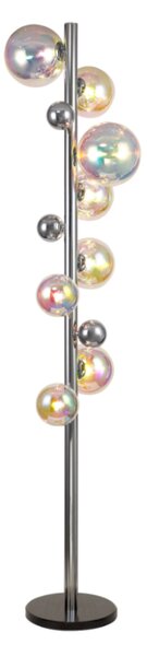 System 8 Light Floor Lamp In Chrome Finish With Iridescent Glass Shades And Marble Base