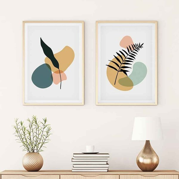 Scandi Wooden 20x30cm Botanical Leaf Wall Frame Set in Multicolour
