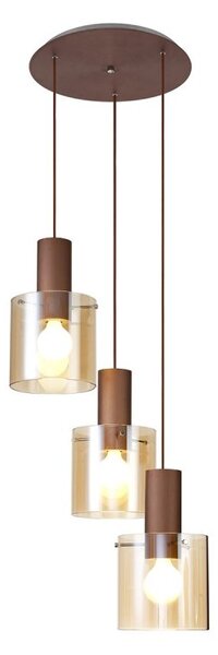 Nordic 3 Light Ceiling Pendant Light in Mocha Finish With Amber Glass