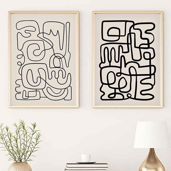 Calm Wooden 20x30cm Forms Wall Art Frame Set in Black and Cream