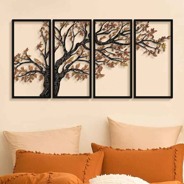 Nature Metal 48x98cm Tree Metal Wall Art Frame Set of 4 in Black