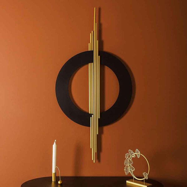Elegant Metal Black Circle with Gold Lines Wall Art