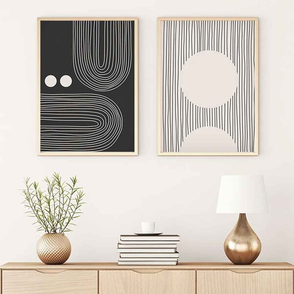 Oceanica Wooden 20x30cm Meditative Line Wall Frame Set in Black and White