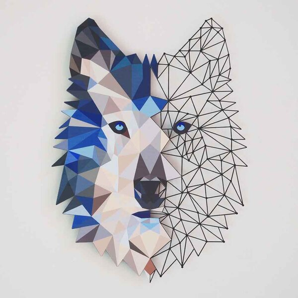 Geometric Metal Wolf Wall Art in Multicolour