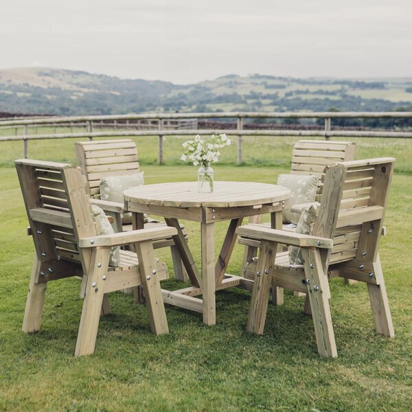 Erog Outdoor Wooden Dining Table With 4 Armchairs In Natural