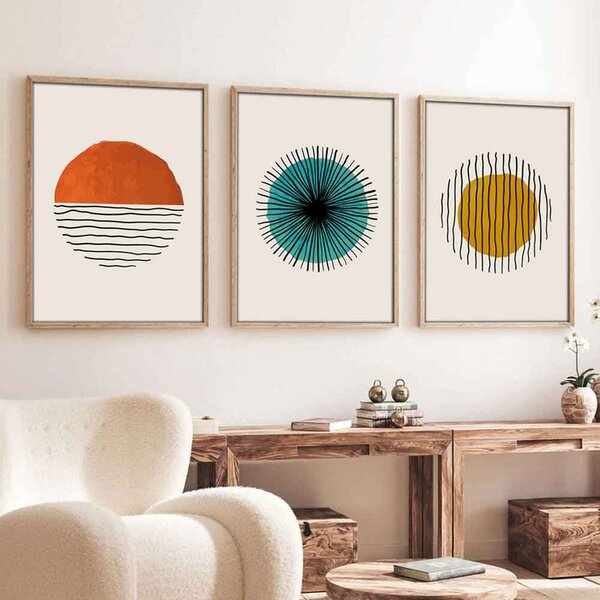 Oceanica Wooden 20x30cm Geometric Wall Art Frame Set of 3 in Multicolour