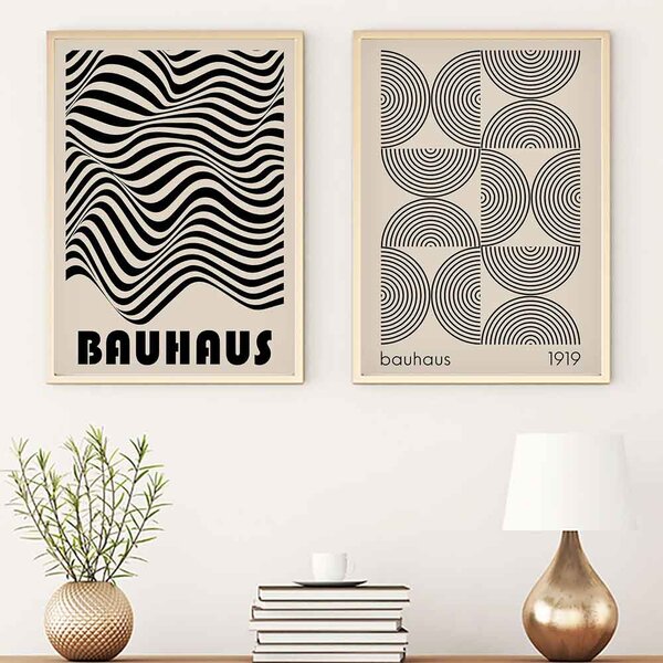 Calm Wooden 20x30cm Lines Wall Art Frame Set in Black and Cream