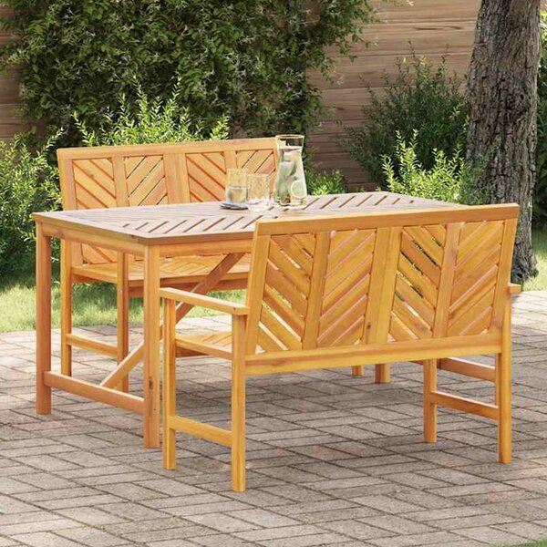 Alfresco Outdoor Acacia Wood 150cm Dining Table with 2 Bench in Brown
