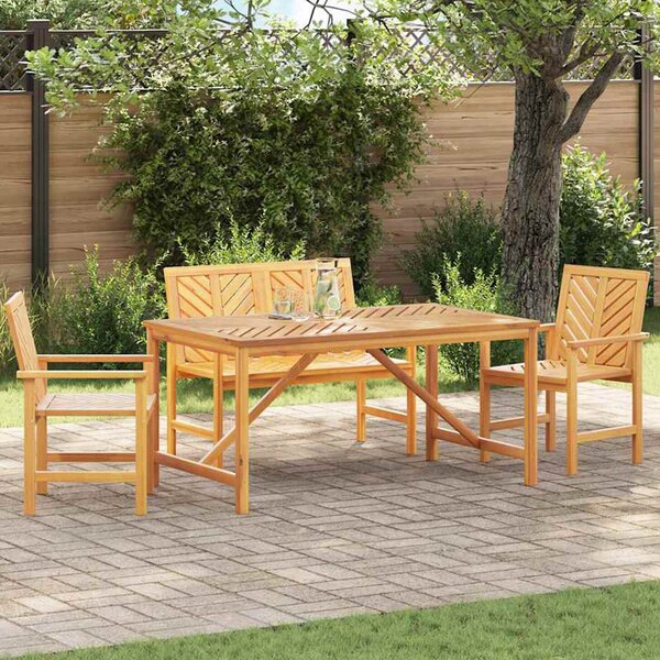 Alfresco Outdoor Acacia Wood 150cm Dining Table with 2 Chairs 1 Bench in Brown