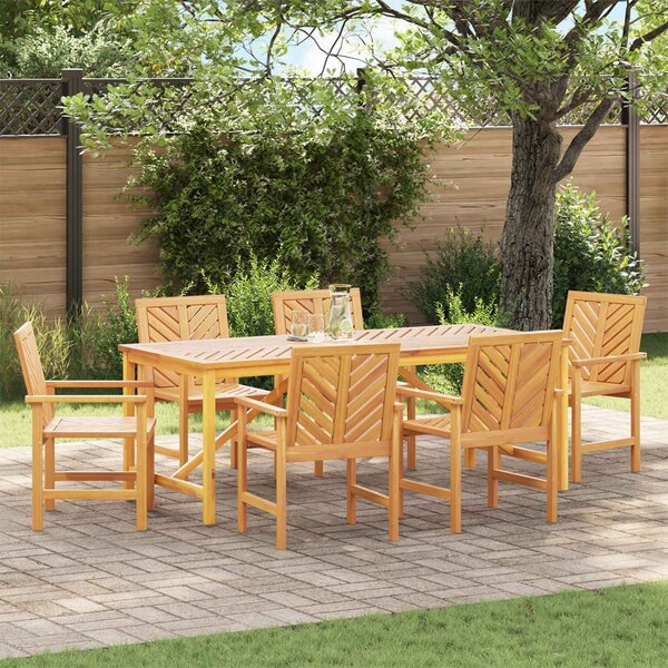 Alfresco Outdoor Acacia Wood 200cm Dining Table with 6 Chairs in Brown