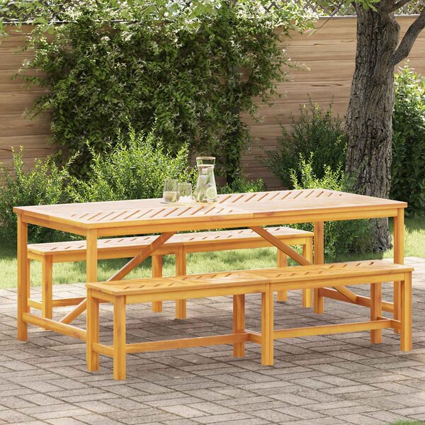 Alfresco Outdoor Acacia Wood 200cm Dining Table with 2 Bench in Brown