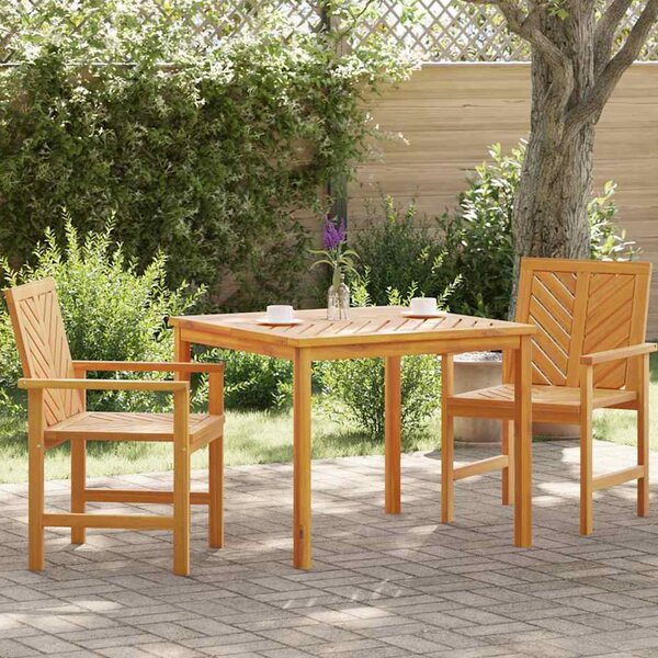Alfresco Outdoor Acacia Wood 90cm Dining Table with 2 Chairs in Brown