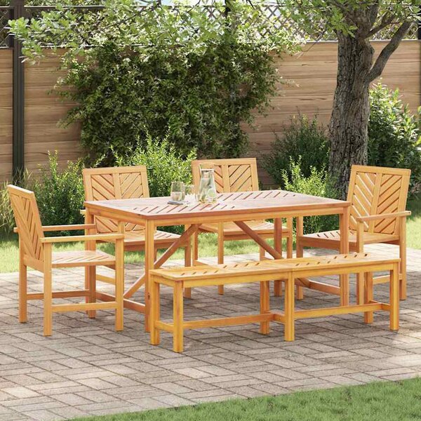 Alfresco Outdoor Acacia Wood 150cm Dining Table with 4 Chairs 1 Bench in Brown