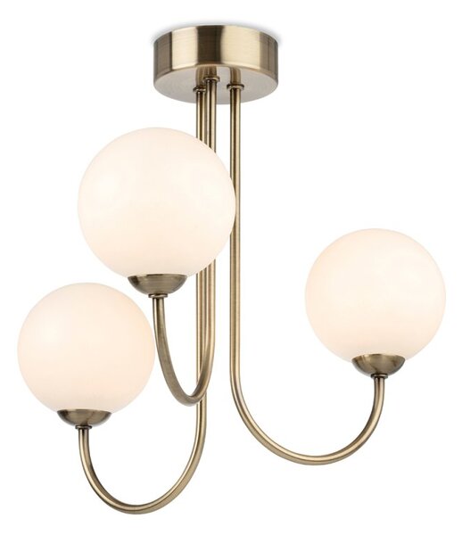 Firstlight 2886AB Lyndon 3 Light Flush Ceiling Light In Antique Brass With Opal Glass