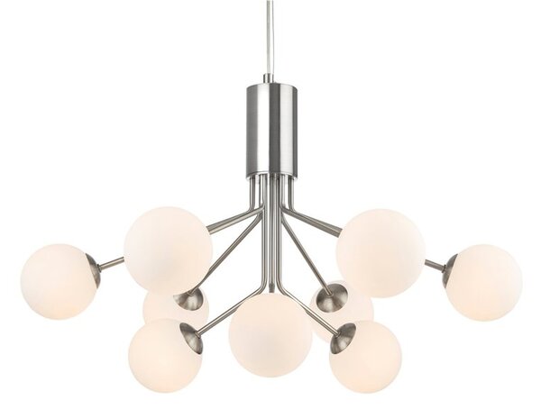 Firstlight 2890BS Montana 9 Light Ceiling Pendant Light In Brushed Steel With Opal Glass Shade