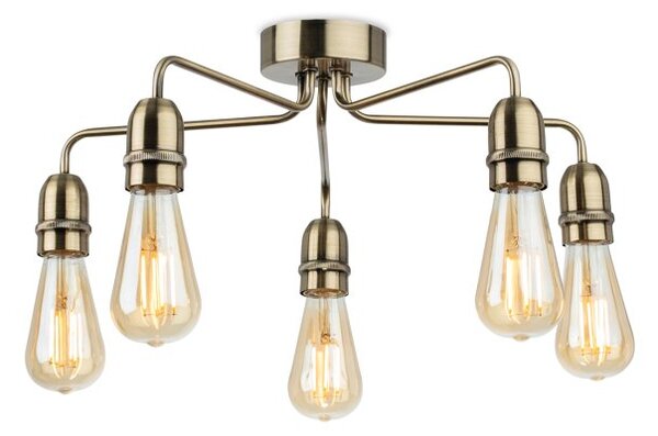 Firstlight 2884AB Leon 5 Light Flush Ceiling Light In Antique Brass Finish