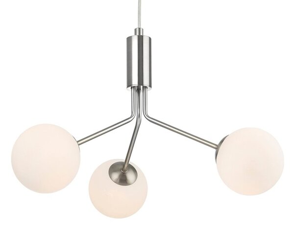 Firstlight 2888BS Montana 3 Light Ceiling Pendant Light In Brushed Steel With Opal Glass Shade