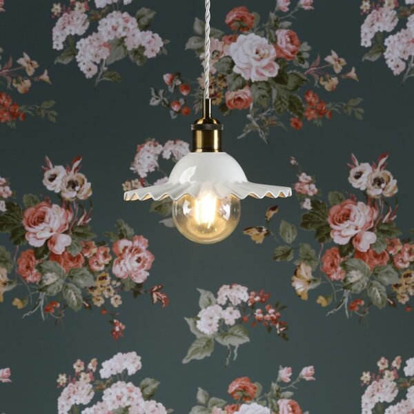 Laura Ashley Beca Small Ceiling Pendant With White Ceramic Shade And Antique Brass Detail