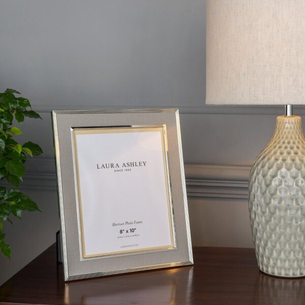 Laura Ashley Harrison Photo Frame In Polished Silver Finish With Grey Linen Detail 8x10 inch