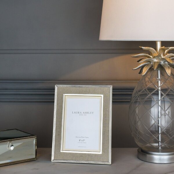 Laura Ashley Harrison Photo Frame In Polished Silver Finish With Natural Linen Detail 5x7 inch