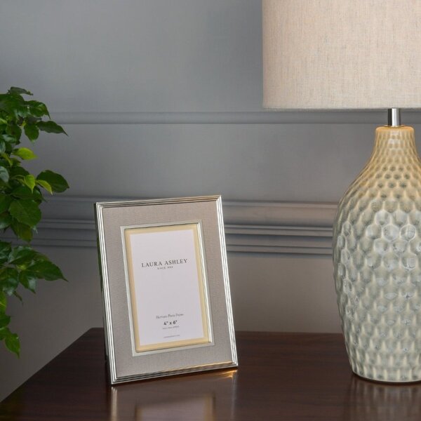 Laura Ashley Harrison Photo Frame In Polished Silver Finish With Grey Linen Detail 4x6 inch