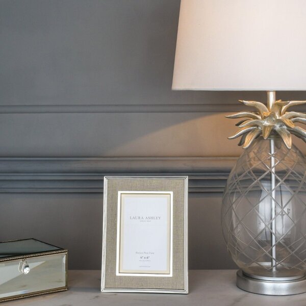 Laura Ashley Harrison Photo Frame In Polished Silver Finish With Natural Linen Detail 4x6 inch