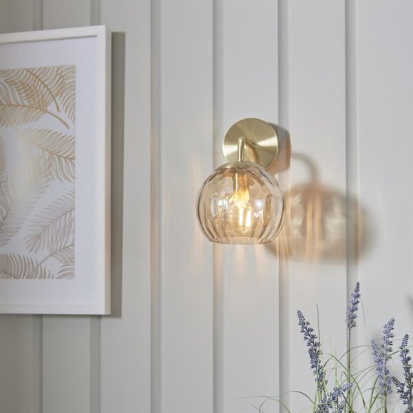 Dimple Single Wall Light In Brushed Gold Finish and Champagne Glass 91970