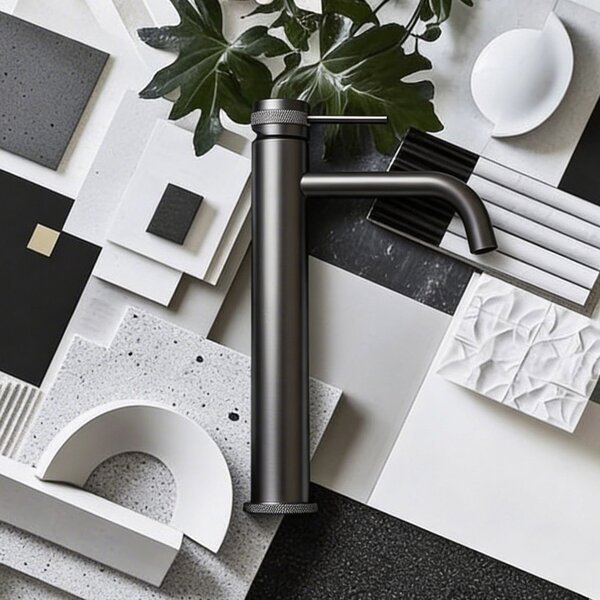 Bathroom faucet Rea Lungo Grip Gun Grey high