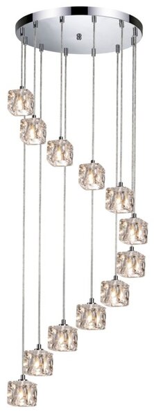 Modern 12 Glass Ice Cube Cluster Ceiling Pendant light In Polished Chrome