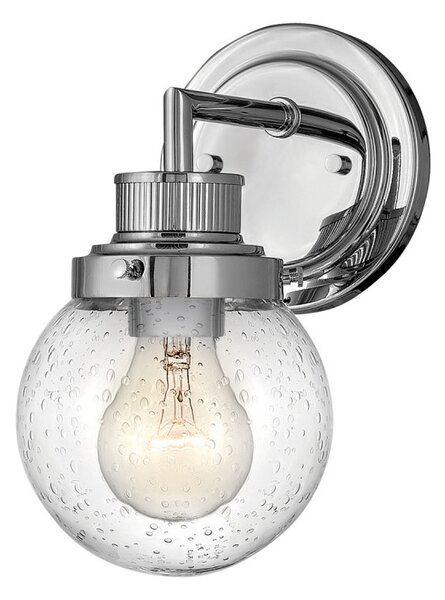 Quintiesse QN-POPPY1-PC-BATH Poppy 1 Light Wall Light In Polished Chrome Finish With Seeded Glass Shade IP44