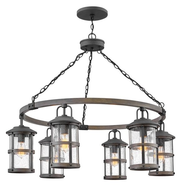 Quintiesse QN-LAKEHOUSE6-P-DZ Lakehouse 6 Light Outdoor Chandelier In Aged Zinc And Driftwood Grey