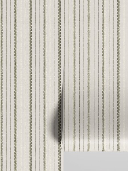 Botanical Green Ticking Stripe Wallpaper | Default | Piglet in Bed
