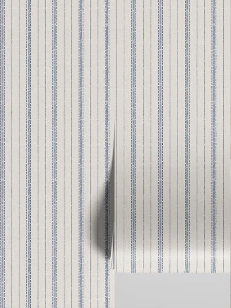 Denim Blue Ticking Stripe Wallpaper | Default | Piglet in Bed