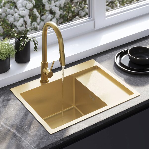 Stainless steel sink Fin BRUSH GOLD