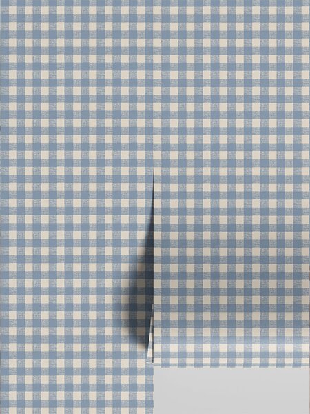 Dusty Blue Gingham Wallpaper | Default | Piglet in Bed