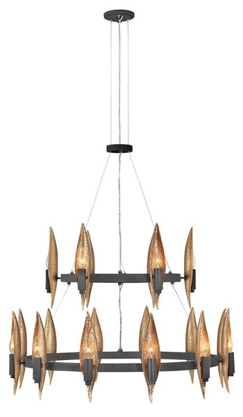 Quintiesse QN-WILLOW18-CBK Willow 18 Light Ceiling Chandelier In Carbon Black And Deluxe Gold Finish