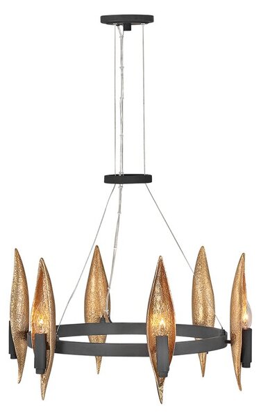 Quintiesse QN-WILLOW6-CBK Willow 6 Light Ceiling Chandelier In Carbon Black And Deluxe Gold Finish